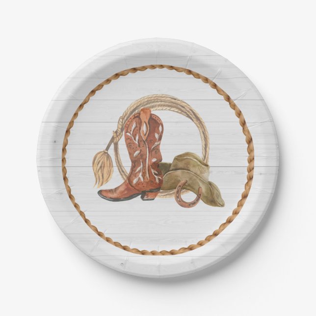 Cowboy Cowgirl Western Rodeo Birthday Paper Plates (Front)