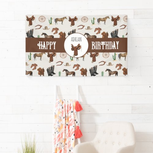 Cowboy Cowgirl Western Rodeo Country Birthday  Banner