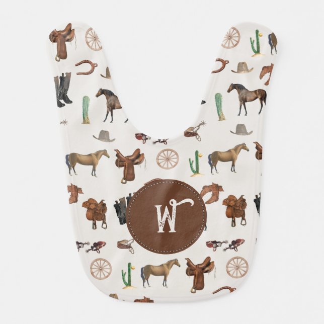 Cowboy Cowgirl Western Rodeo Country Monogram Baby Bib (Front)