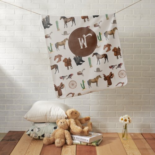 Cowboy Cowgirl Western Rodeo Country Monogram Baby Blanket