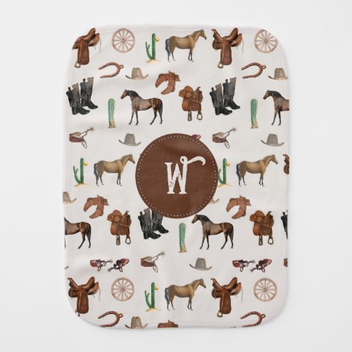 Cowboy Cowgirl Western Rodeo Country Monogram Baby Burp Cloth