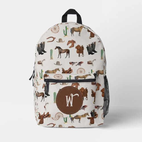 Cowboy Cowgirl Western Rodeo Country Monogram Printed Backpack