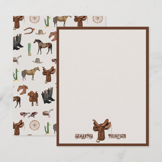 Cowboy Cowgirl Western Rodeo Country Name Note Card (Front/Back)