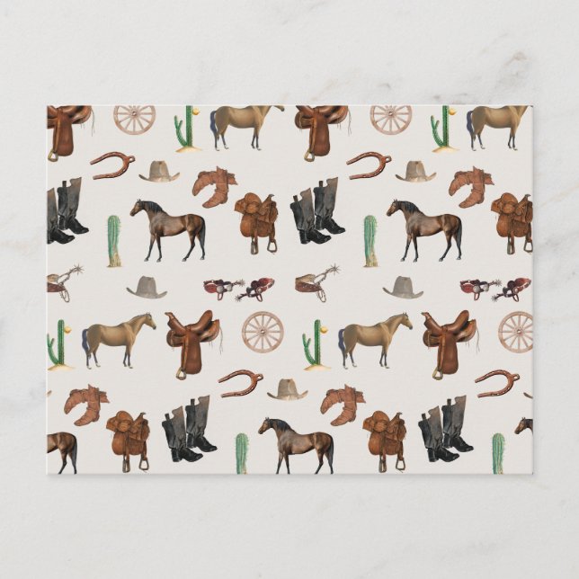 Cowboy Cowgirl Western Rodeo Country Pattern Holiday Postcard (Front)