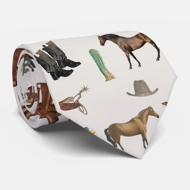 Cowboy Cowgirl Western Rodeo Country Pattern Neck Tie (Rolled)