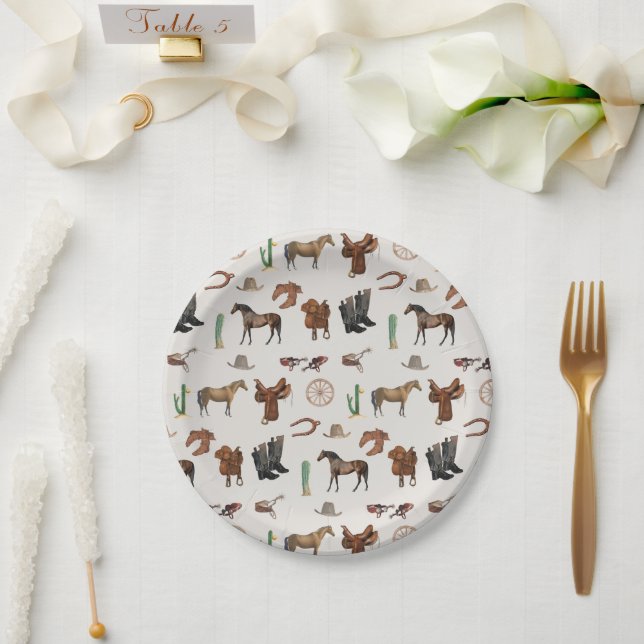 Cowboy Cowgirl Western Rodeo Country Pattern Paper Plates (Wedding)