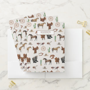 Cowboy Cowgirl Western Rodeo Country Pattern Pocket Folder