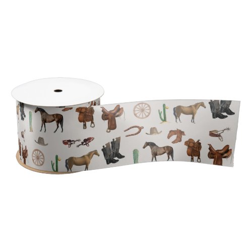 Cowboy Cowgirl Western Rodeo Country Pattern Satin Ribbon