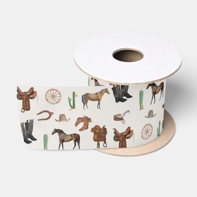 Cowboy Cowgirl Western Rodeo Country Pattern Satin Ribbon (Spool)