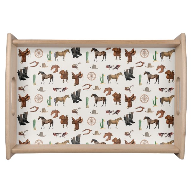Cowboy Cowgirl Western Rodeo Country Pattern Serving Tray (Front)