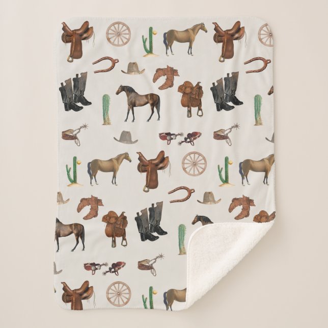 Cowboy Cowgirl Western Rodeo Country Pattern Sherpa Blanket (Front)