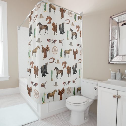 Cowboy Cowgirl Western Rodeo Country Pattern Shower Curtain