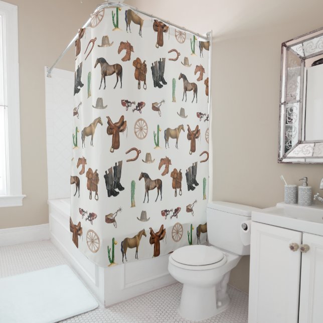 Cowboy Cowgirl Western Rodeo Country Pattern Shower Curtain (In Situ)