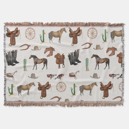 Cowboy Cowgirl Western Rodeo Country Pattern Throw Blanket