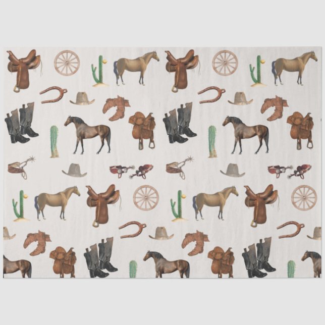 Cowboy Cowgirl Western Rodeo Country Pattern Tissue Paper (Front)