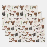 Western Cowboy Rodeo Pattern Beige Wrapping Paper