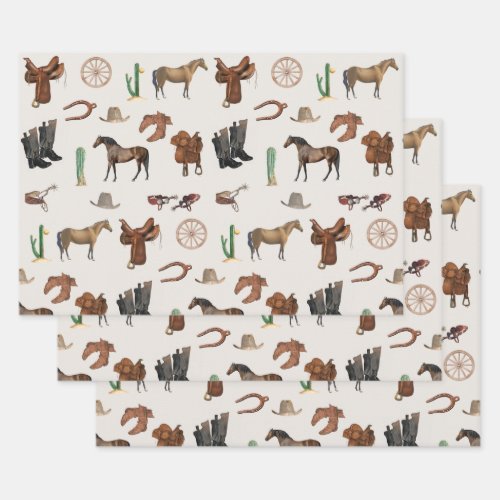 Cowboy Cowgirl Western Rodeo Country Pattern Wrapping Paper Sheets