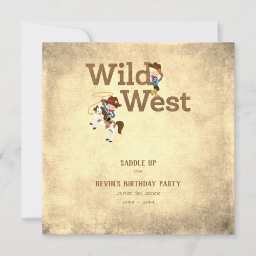 Cowboy Cowgirl Wild West Childs Birthday Party In Invitation
