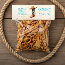 Cowboy Crunch Farm Blue Baby Shower Favor Food Tag