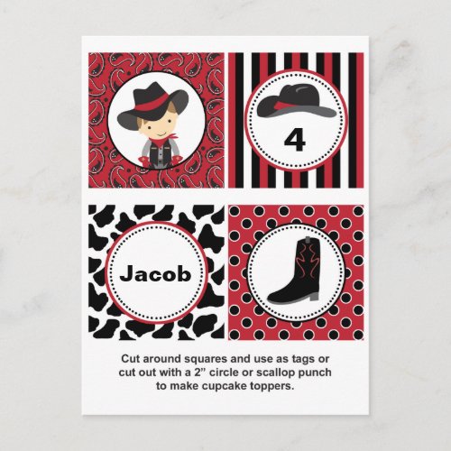 Cowboy Cupcake Toppers Postcard