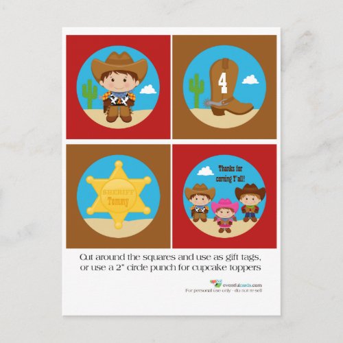 Cowboy Cupcake Toppers Postcard