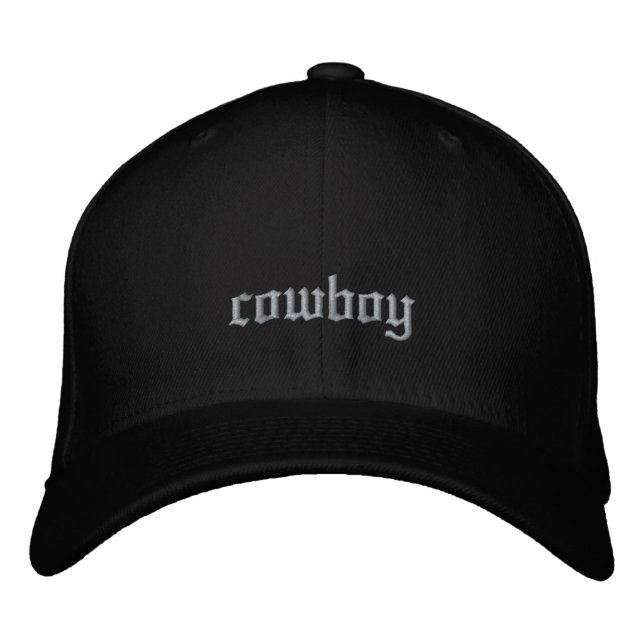 Cowboy Custom Old English Black Embroidered Baseball Cap (Front)