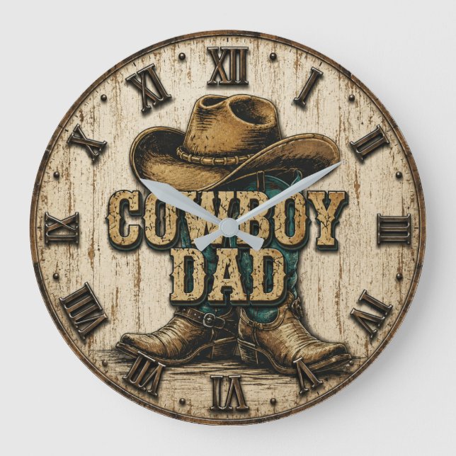 Cowboy Dad Western Rustic Ranch Large Clock (Front)