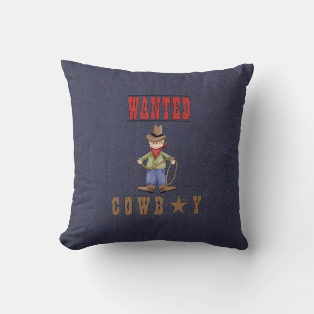 Cowboy  Denim Wanted  MoJo Throw Pillow (Front)