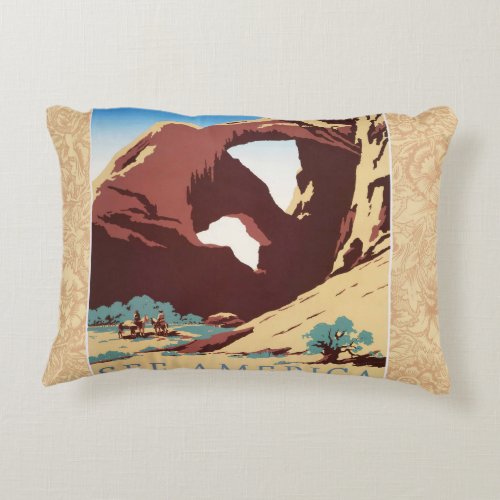 Cowboy Desert Vintage Western Horses  Accent Pillow