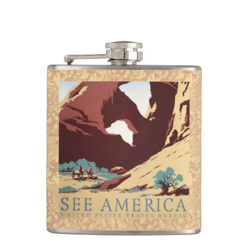 Cowboy Desert Vintage Western Horses  Hip Flask