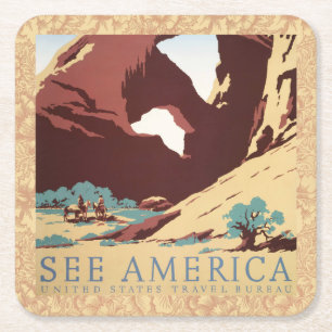 Cowboy Desert Vintage Western Horses Square Paper Coaster