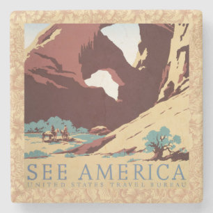 Cowboy Desert Vintage Western Horses Stone Coaster