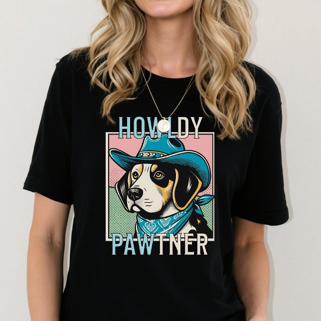 Cowboy Dog Beagle Pop Art Howl-dy Paw-tner T-Shirt (Cowboy Dog Beagle Pop Art Howl-dy Paw-tner T-Shirt)