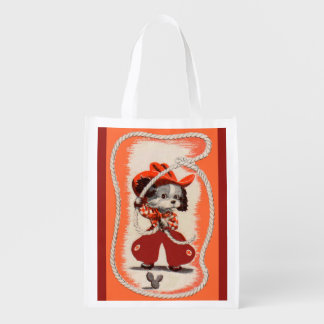 cowboy dog print reusable grocery bag