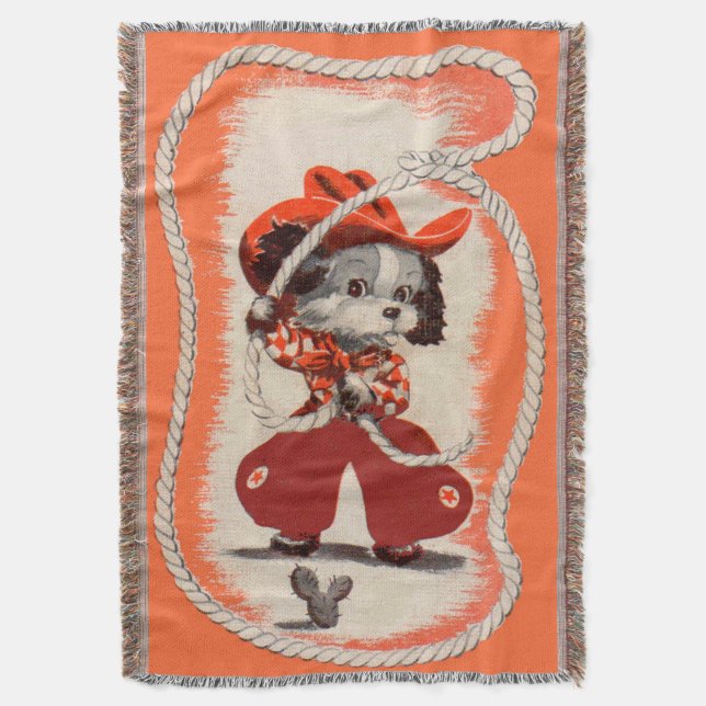 cowboy dog print throw blanket (Front Vertical)