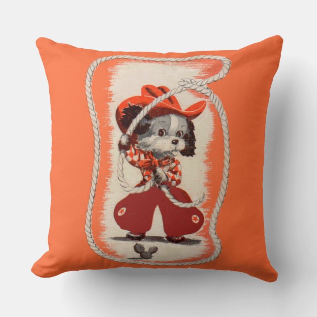 cowboy dog print throw pillow (Front)
