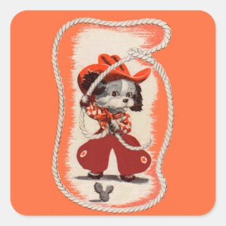 cowboy dog square sticker