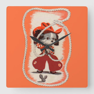 cowboy dog square wall clock