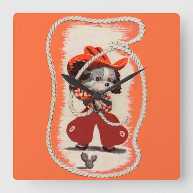 cowboy dog square wall clock (Front)