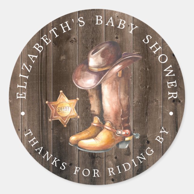 Cowboy | Drive-By Baby Shower Thank You Favor Classic Round Sticker (Front)