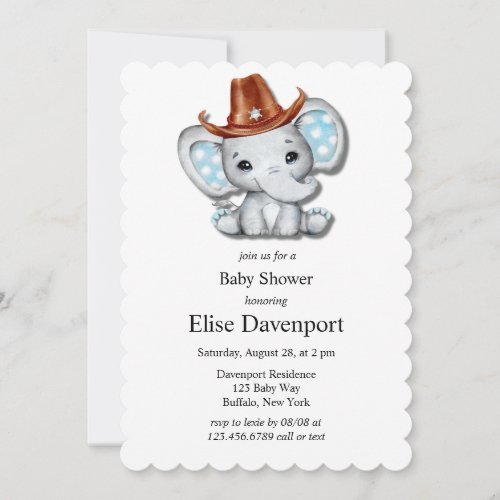 Cowboy Elephant Boy Baby Shower Invitation