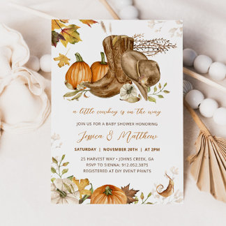 Cowboy Fall Pumpkin A Little Cowboy Baby Shower Invitation