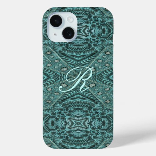 Cowboy fashion Western Country Teal Leather iPhone 15 Case