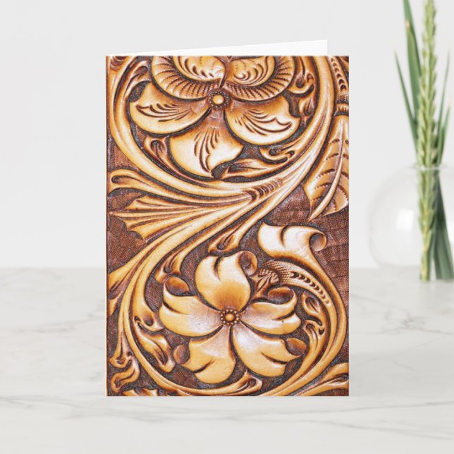 Cowboy Fashion Western Country Tooled Leather Card (Front)