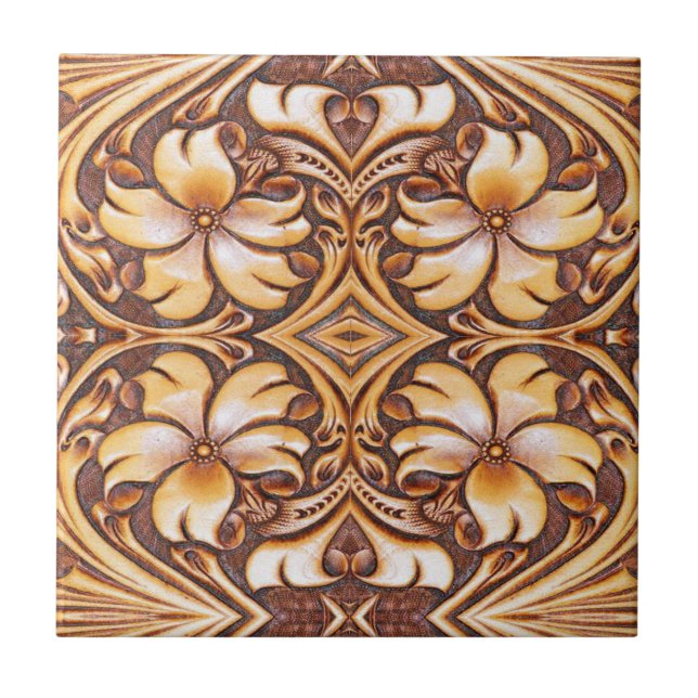 Cowboy Fashion Western Country Tooled Leather Tile (Front)