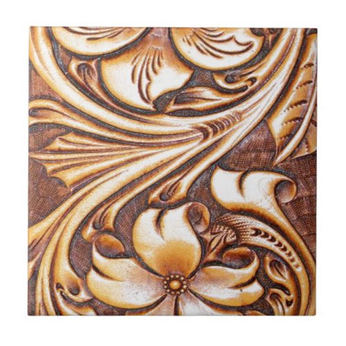 Cowboy Fashion Western Country Tooled Leather Tile