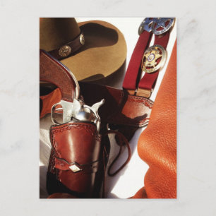 Cowboy Fast Draw Pistol in Holster & Hat Postcard