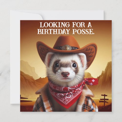 Cowboy Ferret Western Style Birthday Posse Invitation