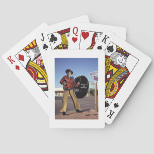 Cowboy figure sign welcoming tourists to Scottsdal Poker Cards