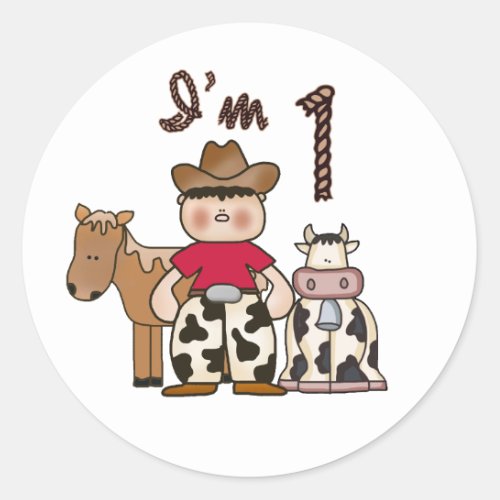Cowboy  First Birthday Classic Round Sticker